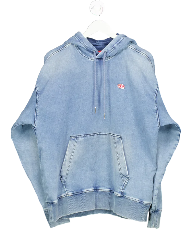 Diesel Blue Denim Look Hoodie UK M Hoodie with Cuffed Sleeves Snug Secure
