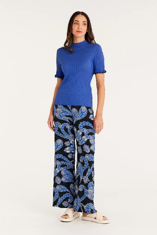 Helena Pant - Paisley Blue Slim-Fit Khaki Pants