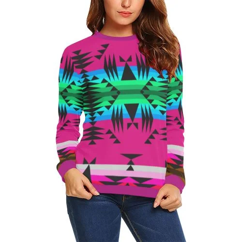 Between the Mountains Pink Crewneck Sweatshirt for Women Hoodie with Batwing Sleeves Loose Dramatic Between the Mountains Pink Crewneck Sweatshirt for Women Hoodie with Batwing Sleeves Loose Dramatic