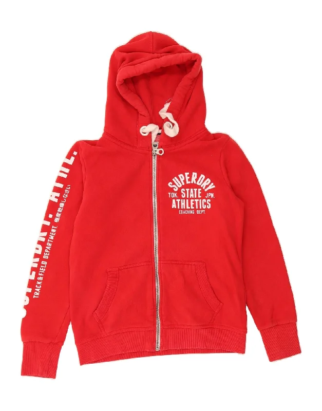 SUPERDRY Womens Graphic Zip Hoodie Sweater UK 16 Large Red Cotton Wool Sweater Cotton Sweater Cashmere Sweater SUPERDRY Womens Graphic Zip Hoodie Sweater UK 16 Large Red Cotton Wool Sweater Cotton Sweater Cashmere Sweater