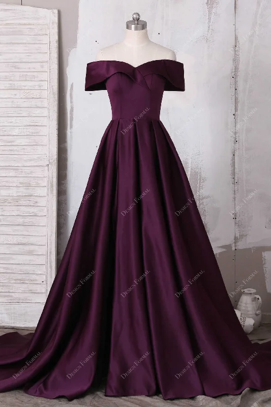 Grape Satin Off Shoulder Sweetheart Elegant Prom Dress Tunics Leisure comfortable