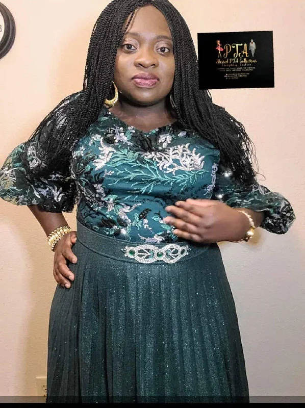 PLUS SIZE LACE SEQUINS BELTED GREEN DRESS Tunics Evening elegant