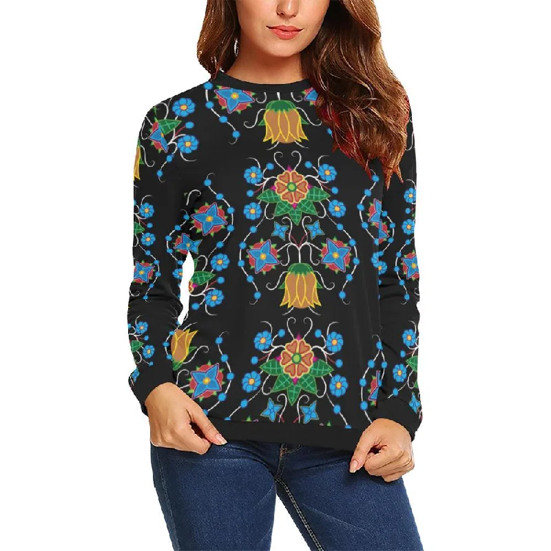 Floral Beadwork Four Mothers Crewneck Sweatshirt for Women Hoodie with Neon Bright Vibrant Floral Beadwork Four Mothers Crewneck Sweatshirt for Women Hoodie with Neon Bright Vibrant