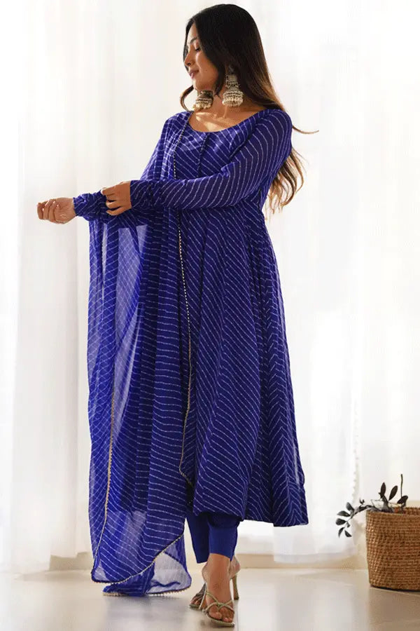 Royal Blue Anarkali Dress For Raksha Bandhan Boat Neckline Classic