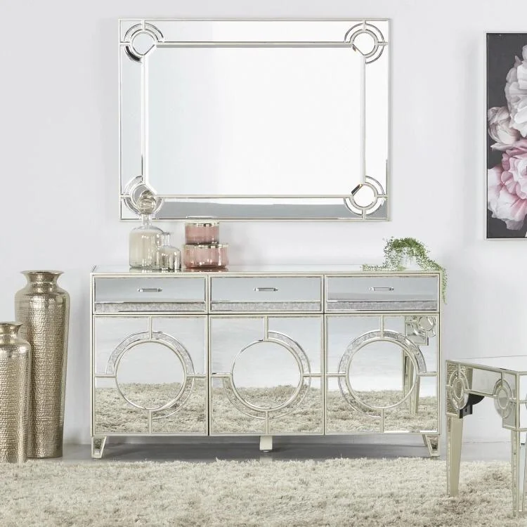 Mystique Clear Mirror Champagne Gold Dresser/Side Board- Model #1426 Tunics Versatile functional Mystique Clear Mirror Champagne Gold Dresser/Side Board- Model #1426 Tunics Versatile functional