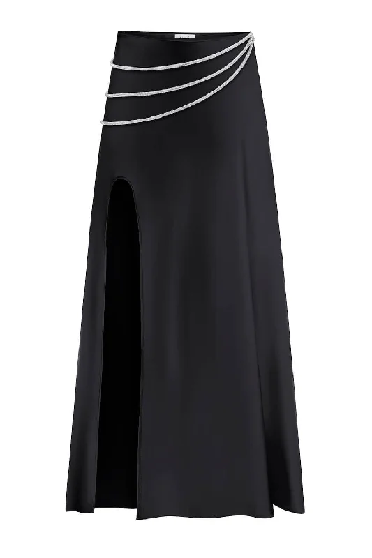 LAETITIA SLIT-HEM SILK MIDI SKIRT belted skirt waist