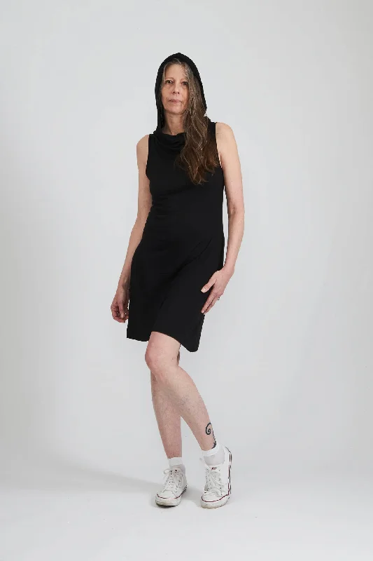 Norma Dress in Black Jersey Cowl Neckline Elegant