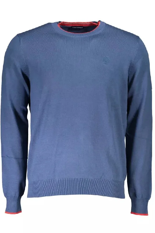 Blue Cotton Men Sweater Fitted Slim Tailored