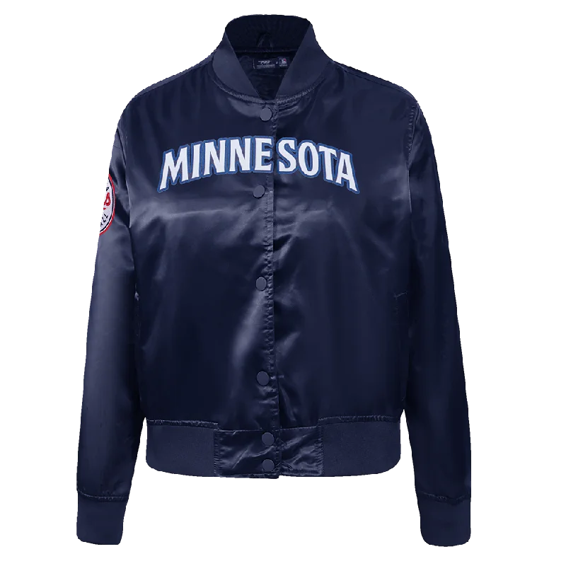 MLB MINNESOTA TWINS CLASSIC WOMEN'S SATIN JACKET (MIDNIGHT NAVY) Welt Pockets Slit Pockets Flap Pockets MLB MINNESOTA TWINS CLASSIC WOMEN'S SATIN JACKET (MIDNIGHT NAVY) Welt Pockets Slit Pockets Flap Pockets