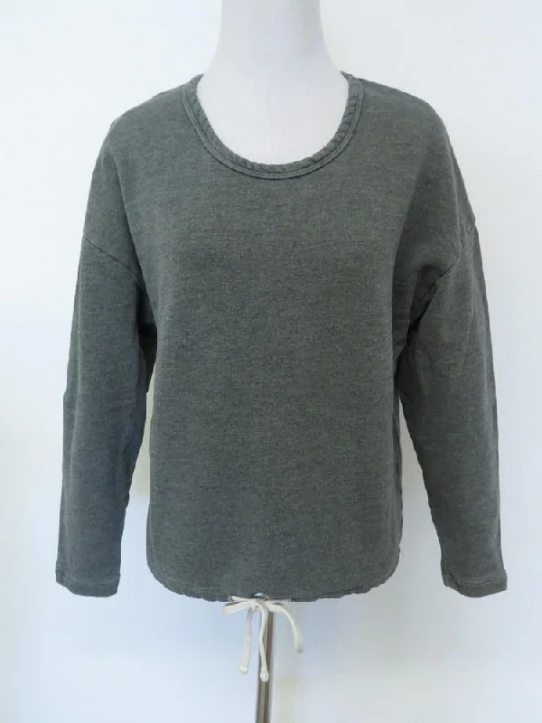 James Perse Women's Sweater: Green Cotton Blend Size 0, Pre-owned Toggled Drawstring Belted