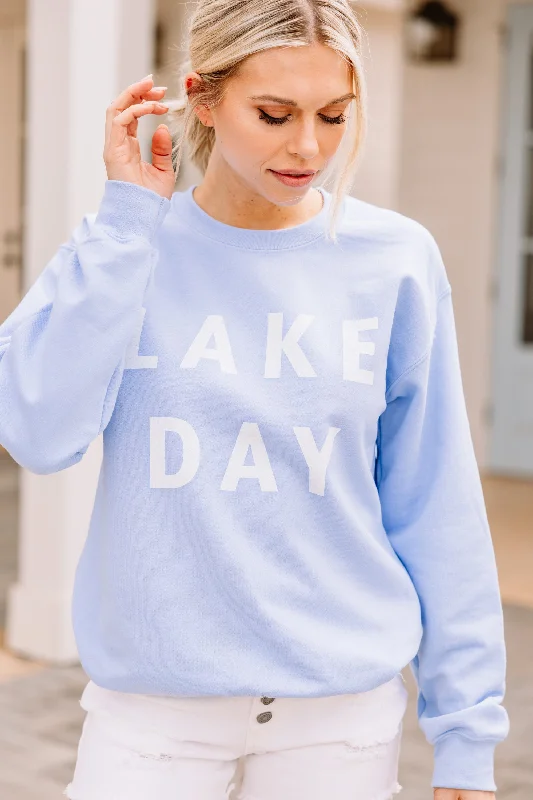 Lake Day Light Blue Graphic Sweatshirt Hoodie with Batwing Sleeves Loose Dramatic