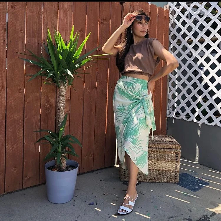 Palm Trees Midi Skirt linen skirt airy