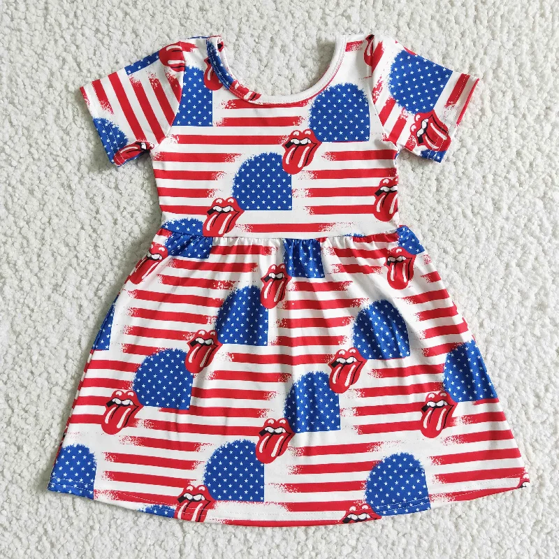 Clearance GSD0082 Girl National Day big tongue short-sleeved skirt wool skirt sturdy