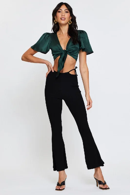 Black Flare Pants Modern Stretch Trousers