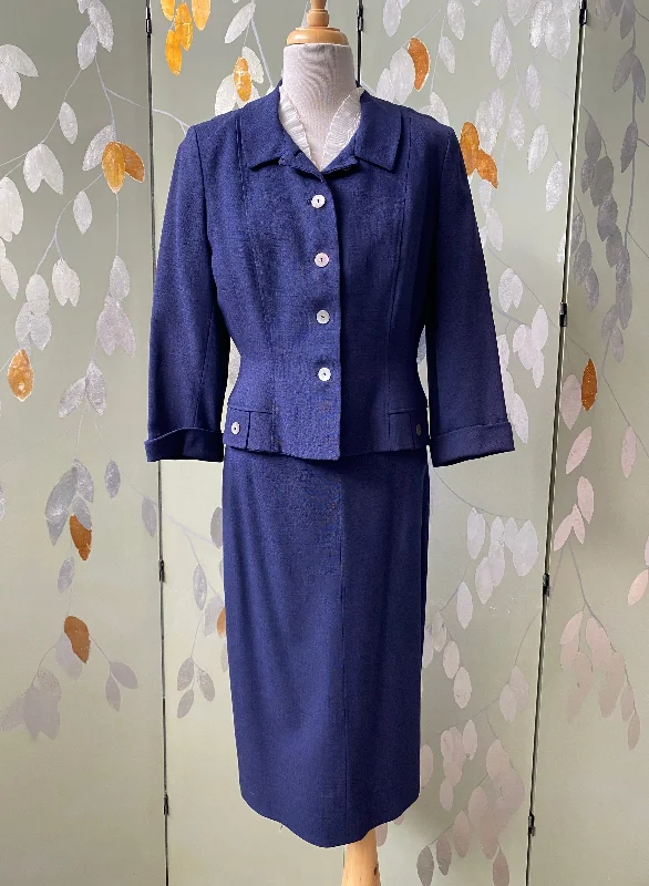 Vintage 1950s Navy Skirt Suit, Leslie Fay, S-M velvet skirt sumptuous