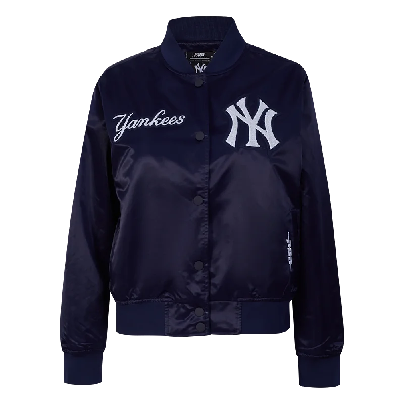 MLB NEW YORK YANKEES GAME DAY CLASSICS WOMEN'S SATIN JACKET (MIDNIGHT NAVY) Insulated Jacket Fitted Jacket Loose Jacket MLB NEW YORK YANKEES GAME DAY CLASSICS WOMEN'S SATIN JACKET (MIDNIGHT NAVY) Insulated Jacket Fitted Jacket Loose Jacket
