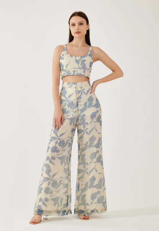 Cream and blue floral pants Casual Lounge Pants