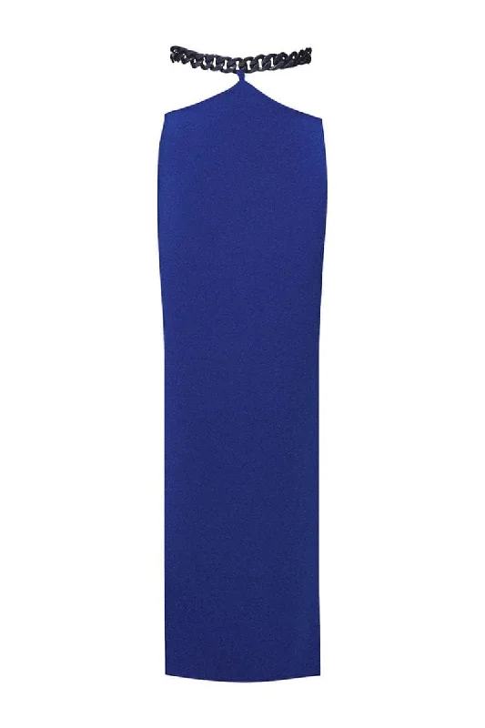 BLUE CUT-OUT MIDI SKIRT WITH CHAINS tiered skirt playful