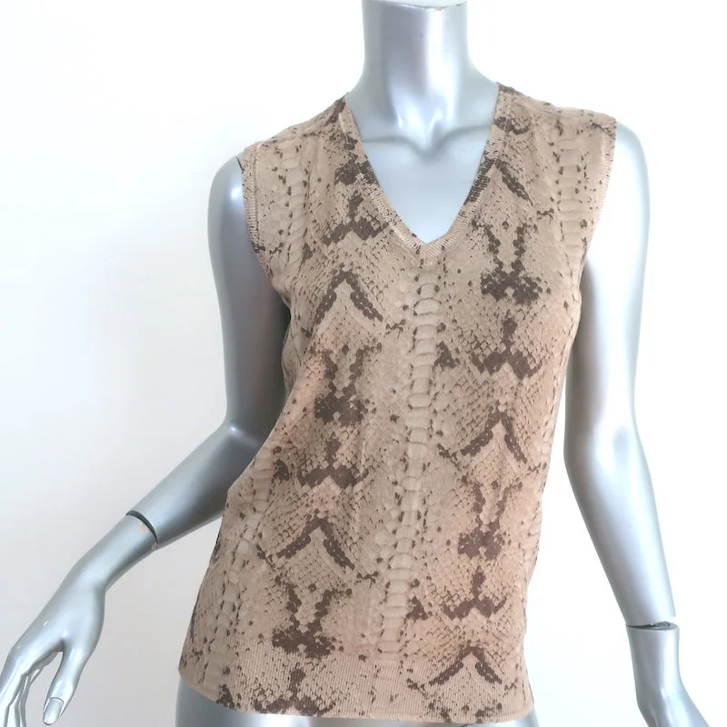 Yves Saint Laurent Top Beige Snakeskin Print Wool Size Small Sleeveless Sweater Cable Knit Ribbed Knit Lace Knit Yves Saint Laurent Top Beige Snakeskin Print Wool Size Small Sleeveless Sweater Cable Knit Ribbed Knit Lace Knit