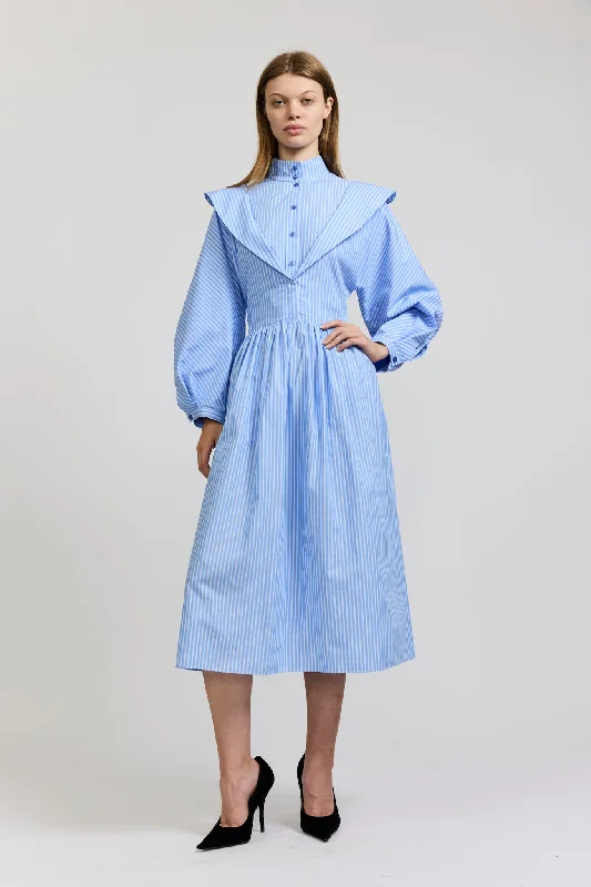 Elsa Dress in Blue Stripe Halter Neckline Beach