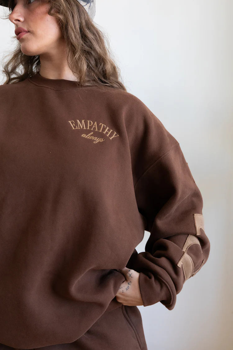EMPATHY ALWAYS ESPRESSO SWEATSHIRT Hoodie with Slit Hem Functional Movement