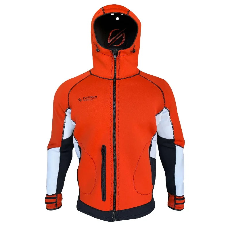 Neoprene Jacket Hoodie Windbreaker Unisex | Red Hoodie with Belted Waist Structured Tailored