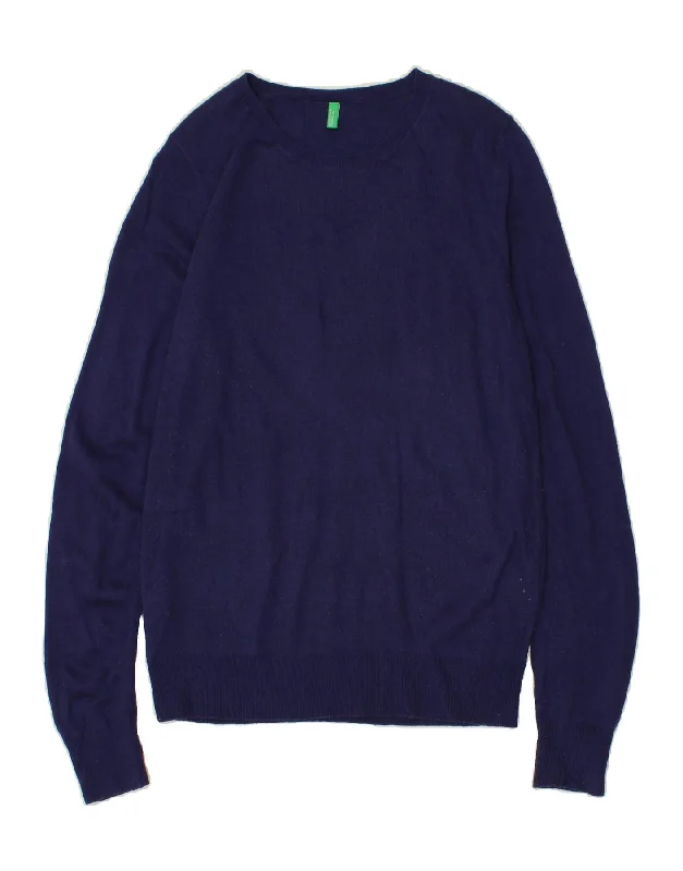 BENETTON Womens Boat Neck Jumper Sweater UK 10 Small Navy Blue Zippered Buttoned Snapped BENETTON Womens Boat Neck Jumper Sweater UK 10 Small Navy Blue Zippered Buttoned Snapped