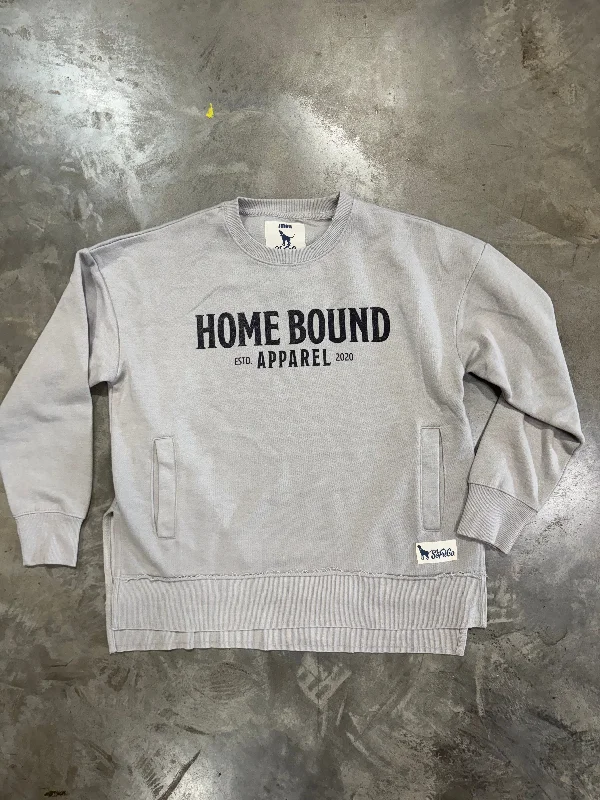 Authentic Home Bound Logo Crewneck Sweatshirt - Light Grey Hoodie with Frayed Bohemian Relaxed Authentic Home Bound Logo Crewneck Sweatshirt - Light Grey Hoodie with Frayed Bohemian Relaxed