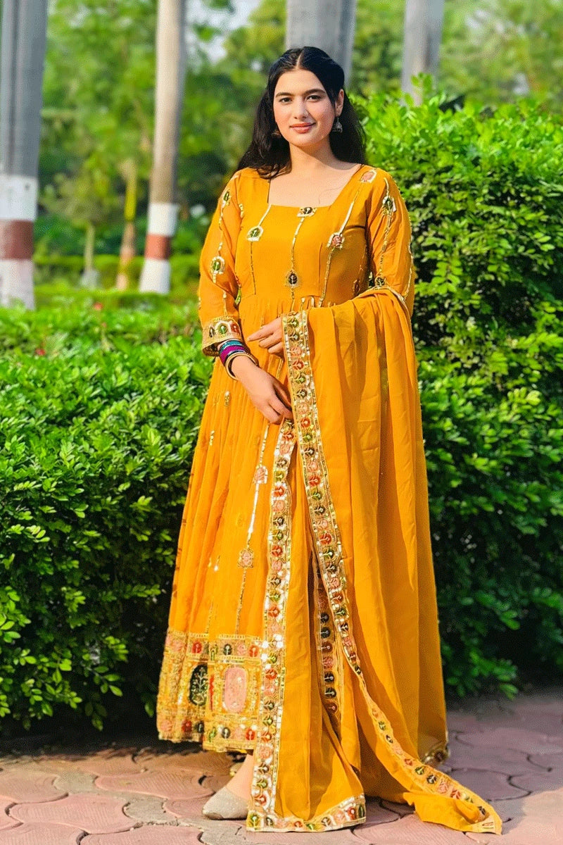 Traditional Yellow Anarkali Dress For Wedding Tunics Recommended stylist