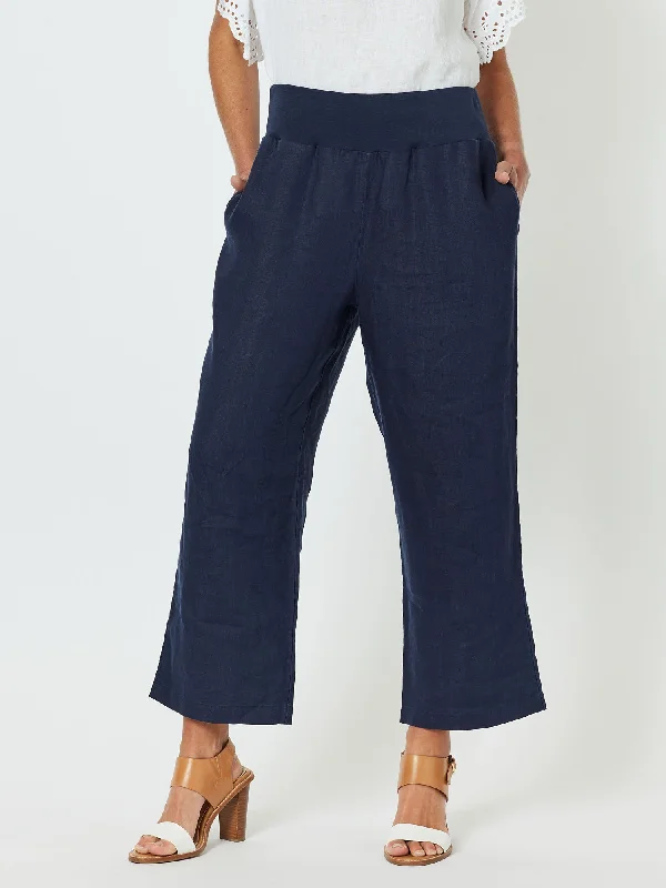 Lara Linen Wide Leg Pant - Navy Soft Sweatpants Style