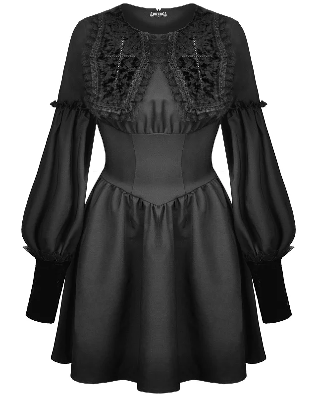 Dark In Love Gothic Velvet Coffin Collar Dress - Black Pencil Office Professional