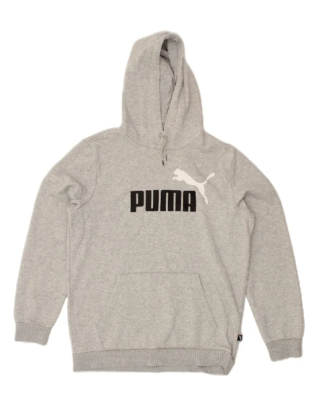 PUMA Womens Graphic Hoodie Jumper UK 14 Medium Grey Cotton Hoodie with Longline Fit Extended Stylish