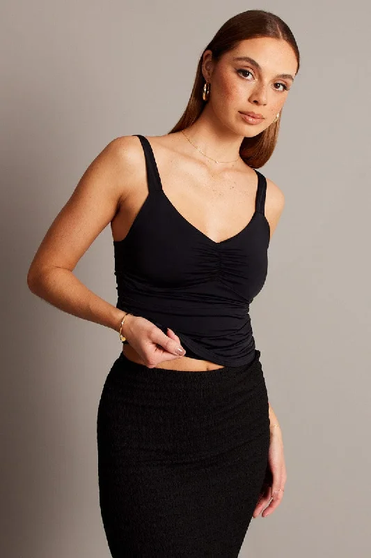 Black Sleeveless Tank Square V-neck cozy tank top