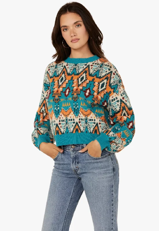 Rock and Roll Womens Aztec Sweater Front Pockets Side Pockets Patch Pockets