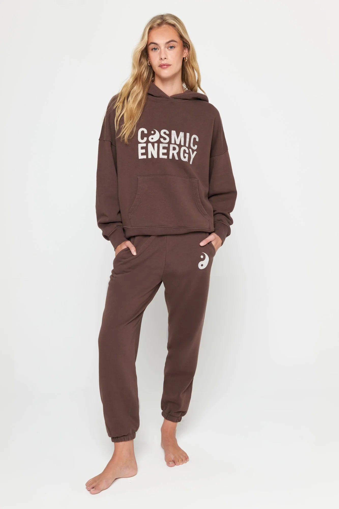 COSMIC ENERGY EASY HOODIE - MOCHA Hoodie with Zipper Placket Modern Functional
