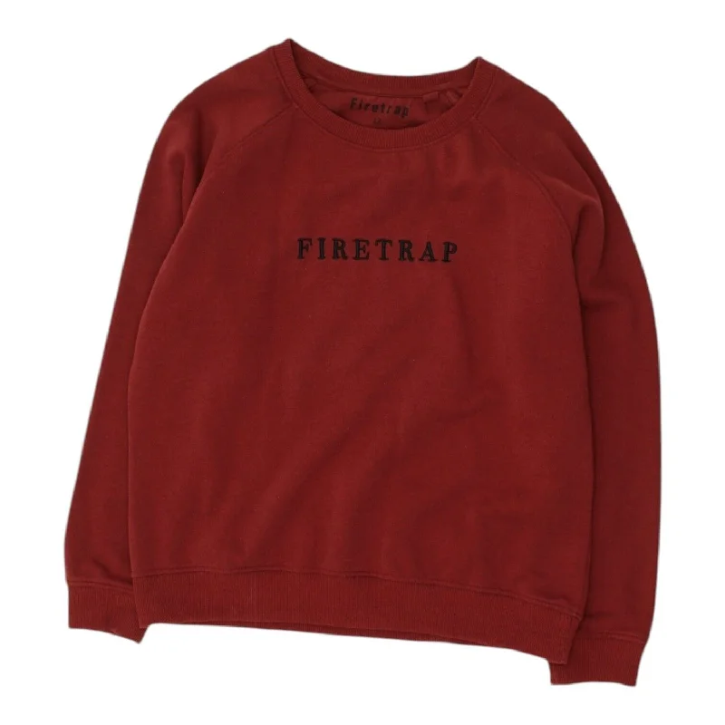 Firetrap Womens Red Crew Neck Sweatshirt | Streetwear Jumper Sweater VTG Hoodie with Hidden Zipper Minimalist Clean