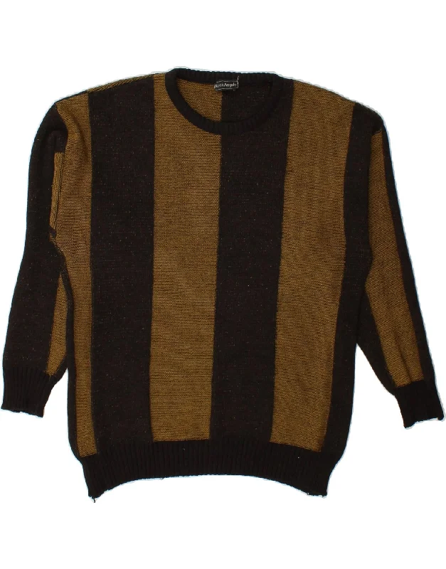 VINTAGE Womens Crew Neck Jumper Sweater UK 18 XL Brown Striped Wool Slim Fit Regular Fit Oversized