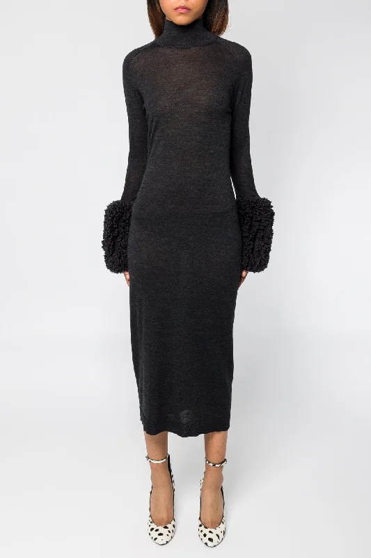 Alaïa Bodycon Knit Dress with Bubble Cuffs Tunics Long Elegant