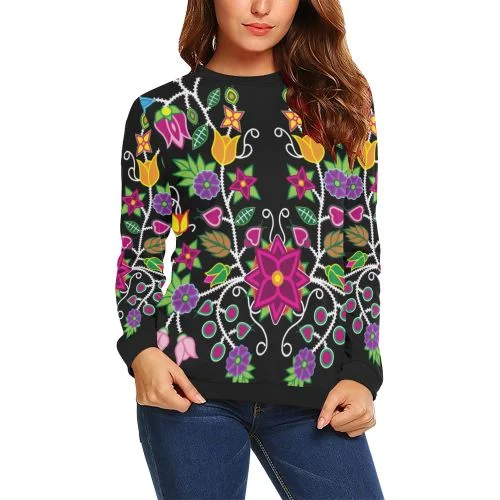Floral Beadwork-01 Crewneck Sweatshirt for Women Hoodie with Frayed Bohemian Relaxed Floral Beadwork-01 Crewneck Sweatshirt for Women Hoodie with Frayed Bohemian Relaxed