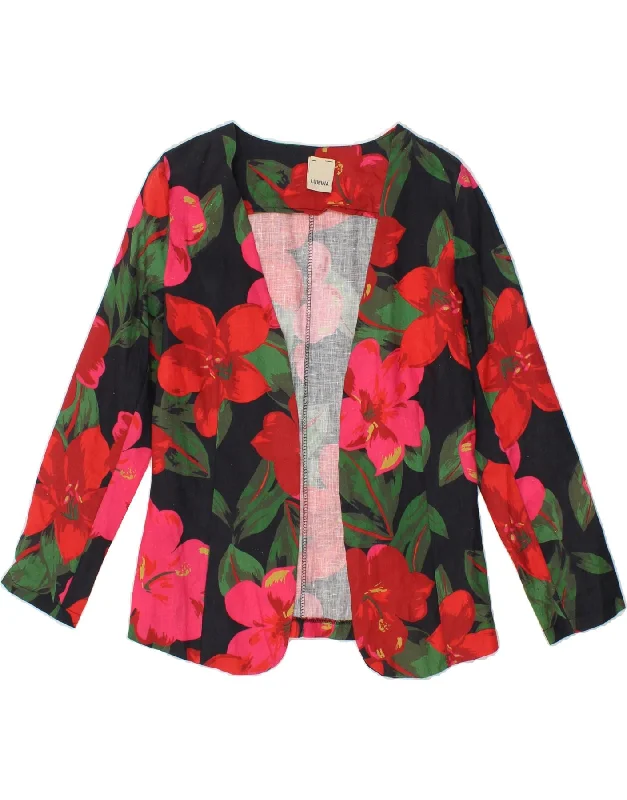 LUMINA Womens Open Blazer Jacket UK 10 Small Multicoloured Floral Linen Hoodie Zip-Up Jacket Button-Up Jacket LUMINA Womens Open Blazer Jacket UK 10 Small Multicoloured Floral Linen Hoodie Zip-Up Jacket Button-Up Jacket