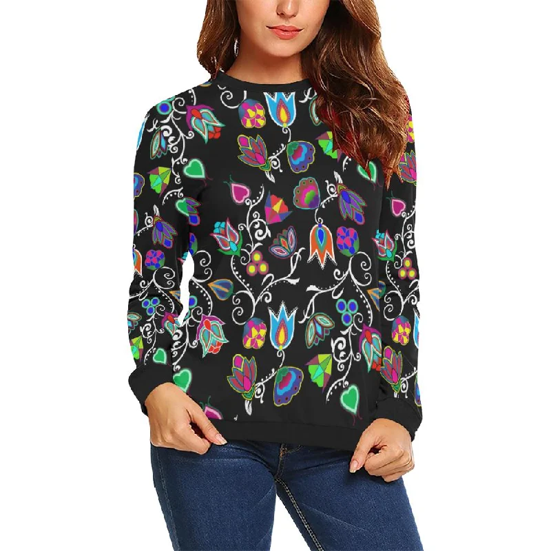 Indigenous Paisley Black Crewneck Sweatshirt for Women Hoodie with Exposed Zipper Edgy Industrial Indigenous Paisley Black Crewneck Sweatshirt for Women Hoodie with Exposed Zipper Edgy Industrial