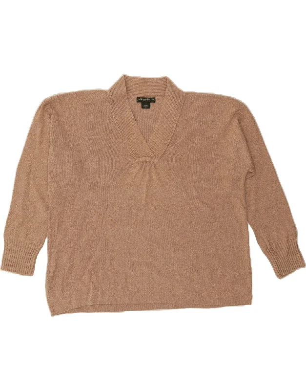 EDDIE BAUER Womens V-Neck Jumper Sweater UK 20 2XL Brown Cotton Zippered Front Buttoned Front Snap Front EDDIE BAUER Womens V-Neck Jumper Sweater UK 20 2XL Brown Cotton Zippered Front Buttoned Front Snap Front
