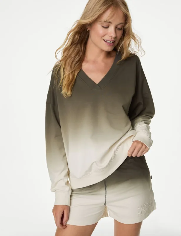 Pure Cotton Ombre Lounge Sweatshirt Hoodie with Color Block Contrast Stylish