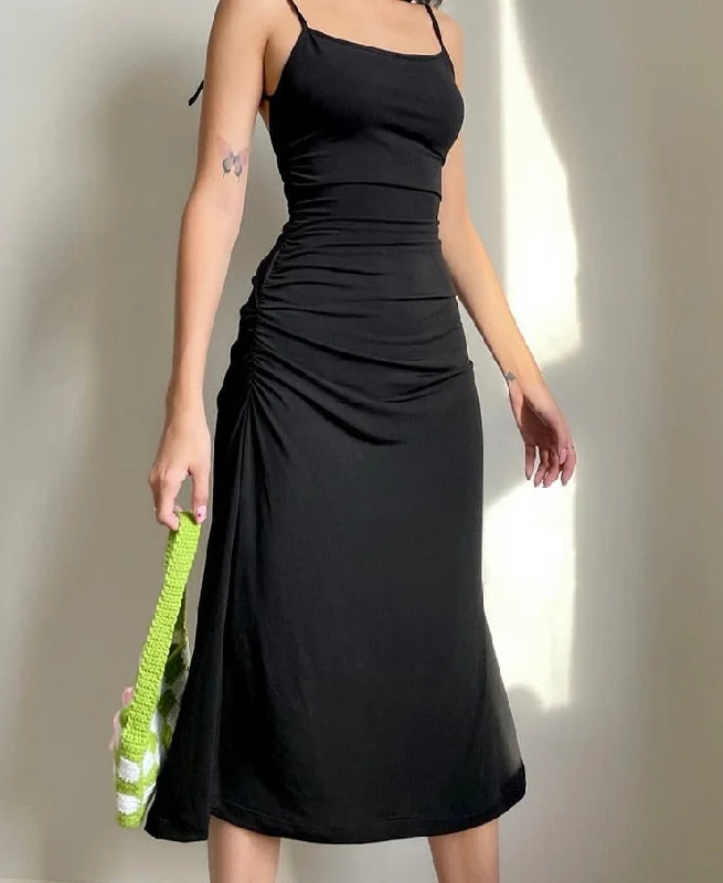 Wjczt Fashion Strappy Ruched Sexy Black Dress Irregular Elegant Backless Long Dress Party Summer Dresses Women Clothes Tunics Practical easy-care Wjczt Fashion Strappy Ruched Sexy Black Dress Irregular Elegant Backless Long Dress Party Summer Dresses Women Clothes Tunics Practical easy-care