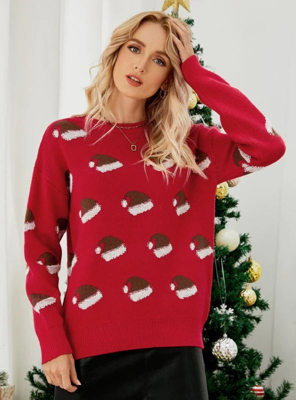 STYLISH ROUND NECK CARTOON CHRISTMAS SWEATER Open Front Closed Front Wrap Front