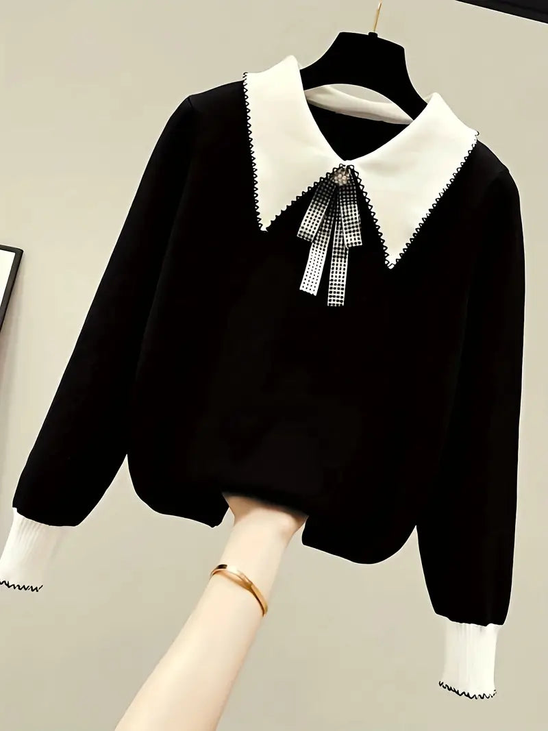 Sweet Black Bowknot Women Winter Sweater Layered Multi-layer Single Layer