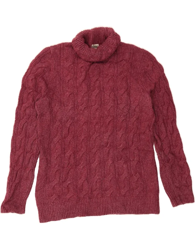 L.L.BEAN Womens Roll Neck Jumper Sweater UK 16 Large Burgundy Wool Front Pockets Side Pockets Patch Pockets L.L.BEAN Womens Roll Neck Jumper Sweater UK 16 Large Burgundy Wool Front Pockets Side Pockets Patch Pockets