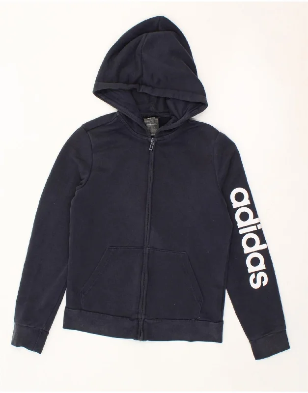 ADIDAS Womens Graphic Zip Hoodie Sweater UK 8/10 Small Navy Blue Cotton Hoodie with Pocket Utility Practical