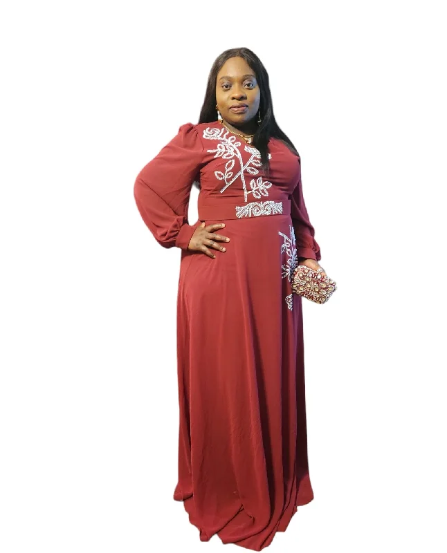 Belted floor length wine dress Shift Classic Vintage