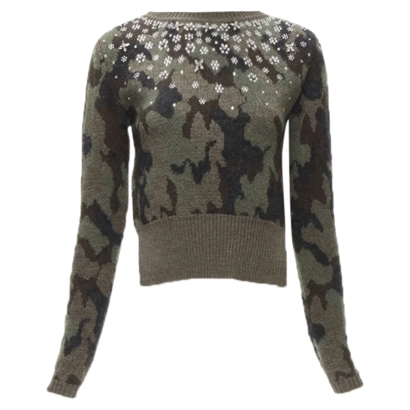 Giambattista Valli camo crystal embellished cropped sweater Fleece Sweater Nylon Polyester